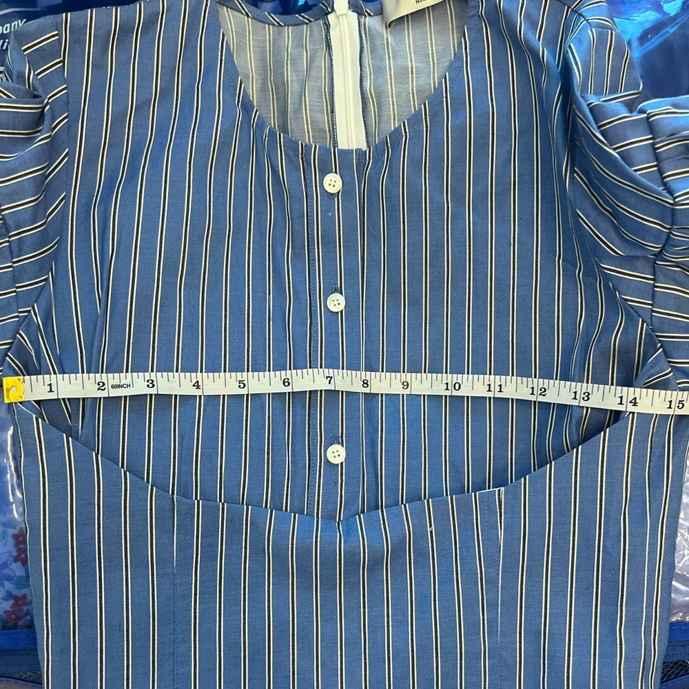Sea New York Blue Pinstripe Long Sleeve Puff-Sleeve Dress with White Cuffs - Picture 10 of 11